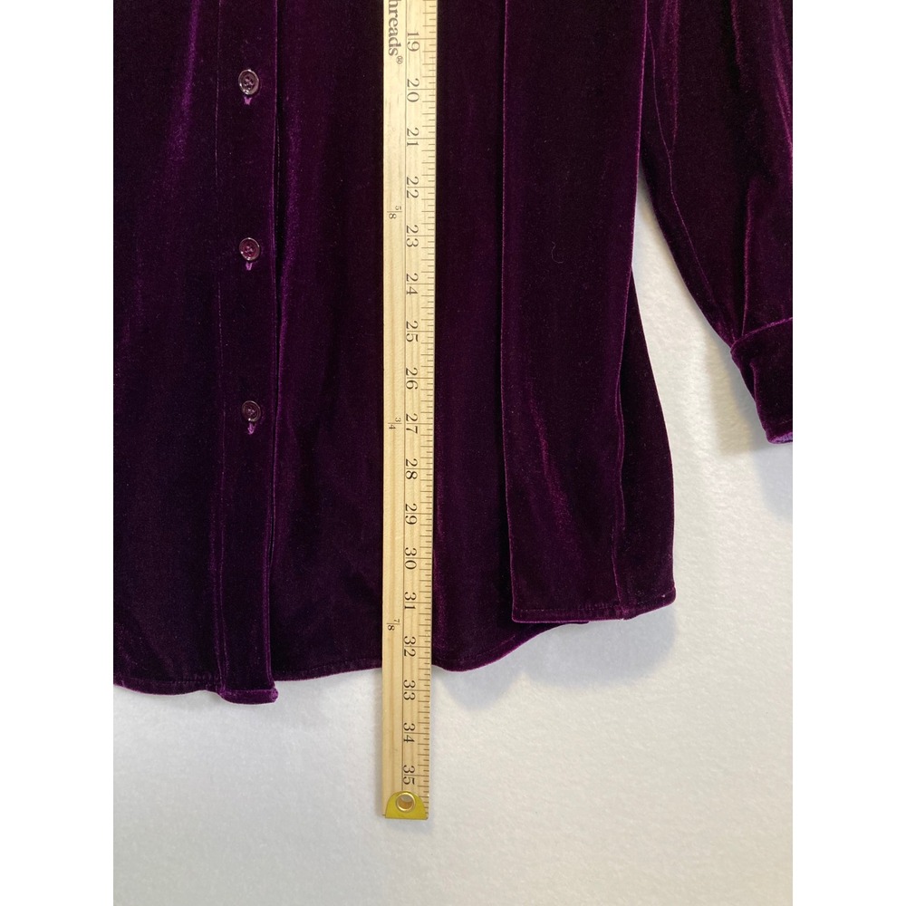 Soft Surroundings Velvet Button Down Shirt Womens L Purple Long Sleeve 29695 - Picture 7 of 9